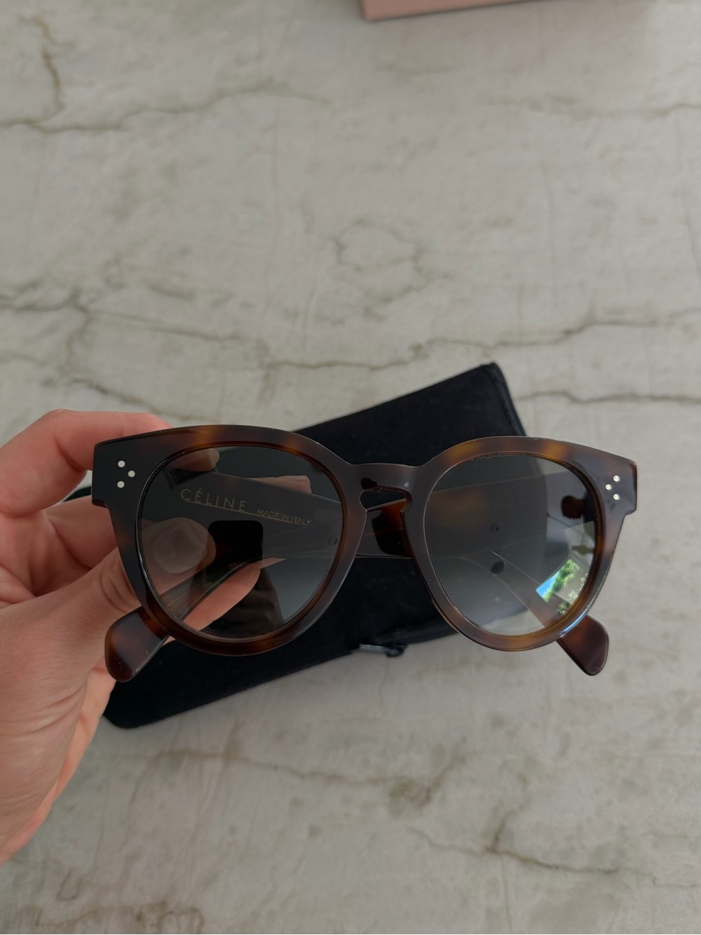 Celine Tortoiseshell Round Frame Sunglasses with Dark Lenses